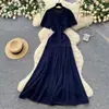 Elegante vestido casual de estilo francés para mujer, vestido coreano de línea A con manga corta, vestido adelgazante de cintura alta para ir al trabajo con un aire sofisticado