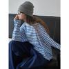 Outono Novo Estilo Coreano Preguiçoso Macio Ceroso Lã Listrado Camiseta Solta Emagrecimento Confortável Manga Longa Top Casual