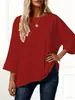 Ropa Cruzada Europea y Americana para Mujer Tallas Grandes Primavera/Verano 2026 Nueva Camiseta de Color Sólido con Cuello Redondo de Corte Holgado y Manga Tres Cuartos Tallas Grandes Cruzada