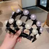 Diadema Larga de Dientes con Perlas y Cristales de Gama Alta y Elegante, con un Aspecto de Lujo y a la Moda, Adecuada para Llevar en la Parte Superior de la Cabeza o para Lavarse la Cara