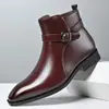 Botas Quadradas de Couro Masculinas de Tamanho Grande Transfronteiriças Estilo Britânico Formais de Negócios Botas Curtas Textura de Couro Genuíno Zíper Lateral Sapatos de Couro de Cano Alto