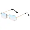 Gafas de Sol sin Marco para Mujer, Marco Cuadrado Pequeño, Lentes Oceánicas, Patillas de Resorte, Estilo Urbano de Moda, Gafas Transfronterizas