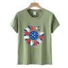 Camiseta do Dia da Independência Feminina tamanho europeu em estoque estampa de girassol manga curta Top feminino para o Dia da Independência Europeu e Americano Amazon
