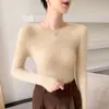 Novedad Otoño 2026 Suave y Esponjoso Primera Capa para Mujer Costilla Sin Costuras Cuello Redondo Corte Ajustado Suéter de Punto