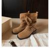 Nueva Versión de Piel de Vaca con un Aumento de Altura de 4.5 cm~ Plataforma de Tacón Grueso Estilo Maillard con Correa de Hebilla Botines Cortos de Tacón Alto de Gamuza para Mujer en Otoño