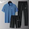 2025 Nova Camisa Polo Respirável de Resfriamento de Verão Conjunto de Camisetas Masculinas Conjunto de Três Peças Respirável de Seda de Gelo de Manga Curta