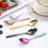 Cuchara de ensalada de acero inoxidable creativa Tenedor integrado de doble propósito mango largo Cuchara para fideos instantáneos Cuchara sopera engrosada Cuchara para mezclar comida occidental cuchara cuchara
