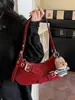 Bolso de Hombro Rojo Baguette para Mujer 2025 Nuevo de Moda de Gama Alta Nicho Versátil Moda Bolso de Hombro Cruzado