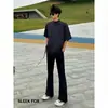 Pantalones de Vestir Acampanados Versátiles de Color Sólido de Moda Callejera de Verano para Hombre, Pantalones Negros de Color Sólido Estilo Americano de Corte Limpio que Hacen que las Piernas Parezcan Más Largas, Pantalones Ligeramente Acampanados