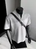 Camiseta Casual Simples de Verão com Decote V e Manga Curta para Homens Cleanfit Cor Sólida Estilo High-End Top Solto de Peso Pesado
