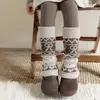 Zapatos y calcetines, calcetines de algodón para niños, color marrón Maillard, cálidos, gruesos, con un lazo, estilo retro, para otoño e invierno, calcetines altos para pantorrilla engrosados
