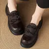 Mocasines de plataforma estilo británico retro para mujer, nueva colección otoño/invierno 2026, zapatos sin cordones con tacón grueso, punta redonda y diseño de patchwork