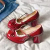 Tacones Altos Gruesos Dulces con Lazo Estilo Francés para Mujer, Nuevo Modelo Primavera 2026, Adecuados para Combinar con Vestidos, Zapatos Mary Jane para Personas Bajitas