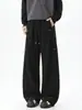Pantalones de chándal grises con estampado de flores blancas americanas, plisados, de hoja curva, para hombre, otoño, High Street, Cleanfit, pantalones casuales, marca de moda, versátiles, de pierna ancha