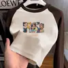 Camiseta Térmica para Niña, Tallas Mediana a Grande para Niños, Felpa, Casual, Bloque de Color, Manga Larga, Nuevo Estilo Otoño/Invierno, Cuello Redondo, Cálida, Camiseta Versátil
