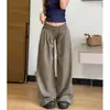 Pantalones Deportivos Casuales Color Verde Militar para Mujer, Nuevo Estilo Primavera y Otoño 2026, Estilo Petite de Cintura Alta Adelgazantes Holgados Relajados de Pierna Ancha