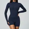 Conjunto de shorts e blusa de manga longa com sensação de pele nua para fitness feminino, alta intensidade, corrida ao ar livre, esportes, secagem rápida, alta elasticidade, roupa de yoga 6116