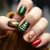 24 piezas de uñas postizas con temática navideña, con un diseño de copo de nieve francés verde, para una fácil aplicación y un look moderno, adecuadas tanto para el mercado europeo como para el americano