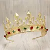Elegante Corona de Aleación Dorada para Hombres y Mujeres Corona Colorida de Pedrería con Diseño de Flor de Lis Tiara Regia de Príncipe y Reina para Bodas Concursos y Actuaciones