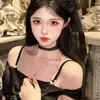 Gola de Renda Estilo Escuro Corrente de Clavícula Gargantilha Fada Preta Curta Diária Doce Cool Sexy Colar para Mulheres