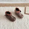 XSH Bota de Cadarço Retrô|Botas Cigarette com Laço Infantil Zíper Lateral Solado de Borracha Antiderrapante Forma Larga 2.0 Estilo Coreano