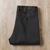 Estación europea otoño e invierno lana hombres cintura media rectos gris oscuro antiarrugas sin planchado alta calidad bordados pantalones casuales de negocios