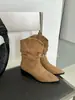 Lujo Ligero Nicho Retro Otoño e Invierno 2025 Nuevas Botas Cortas de Punta Fina con Tacón Grueso para Mujer Comercio Exterior Transfronterizo