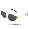 Moda Europea y Americana Dulce-Genial Chica Caliente Gafas de Sol Miu con Forma Curva Convexa, Gafas de Sol Sin Marco de Metal con Borde Cortado con Protección UV