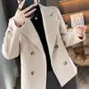 [con Bolsillos] Nuevo Blazer de Lana de Estilo Corto para Otoño e Invierno, Holgado, para Mujeres de Mediana Edad y Mayores, Adecuado para Figuras Pequeñas