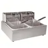 Fritadeira elétrica comercial, grande capacidade, fritadeira de aço inoxidável com tanque duplo, adequada para vendedores ambulantes fritarem frango e batatas fritas, com plugues intercambiáveis, disponível para atacado