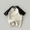 Mono Casual Estilo Coreano para Bebés Niños, Temporada de Primavera y Otoño, Elegante Mameluco de Manga Larga, Moderno Negro