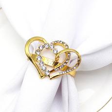 Amazon Corazón Doble Día de San Valentín Diamante Hebilla para Servilleta Anillo para Servilleta Anillo para Servilleta Metal Tela Anillo Fabricante
