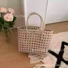 Cesta de Repollo Tejida a Mano de Ratán Sintético Hueco Estilo Coreano Impermeable Cesta de Baño Bolso para Picnic Vacaciones en la Playa