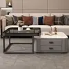 Mesa de centro de losa de roca, mueble para sala de estar, diseño moderno y minimalista, adecuada para apartamentos pequeños, lujo ligero estilo italiano, mesa de centro cuadrada con tapa de vidrio