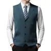 Colete Cardigan de Tricô Masculino de Botão Único para Outono e Inverno, Colete Interno de Lã Liso, Suéter Masculino Sem Mangas para Negócios
