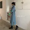 Vestido de Color Sólido para Socialité de Mujer Otoño Invierno Nuevo Largo Cuello Alto Cálido Falda Base Negra Falda Larga Interior