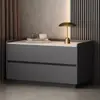 Mesita de noche de madera maciza de gran tamaño de lujo, mueble lateral de dormitorio con panel de roca estilo italiano, 70 cm de ancho, simple, mueble de almacenamiento sin instalación