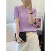 Tricô de Manga Curta com Lantejoulas de Alta Qualidade para Mulheres 2026 Novo Estilo Coreano Versátil Camiseta de Verão Fina com Recortes Tendência