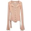 Producto Nuevo de Dongdaemun, Corea del Sur, Cardigan de Punto Delgado con Cordones y Encaje Femenino Lapel Me Moda Elegante