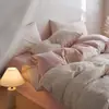 Juego de cuatro piezas de funda de edredón de gasa de doble capa 100% algodón estilo INS rústico, juego de ropa de cama de tres piezas estilo coreano simple 100% algodón para estudiantes