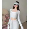 Conjunto de Roupas de Yoga Color Block com Sensação de Pele, Manga Longa, Semi-Fixas, para Corrida, Slim-Fit, Esportivo, com Decote Halter, Respirável, para Pilates e Fitness