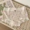 Roupa Íntima Feminina de Algodão Puro com Estampa Floral Boxer Briefs Sem Enrolar Crotch Estendido Antibacteriano Cintura Média-Alta Categoria A Algodão de Fibra Longa Feminino