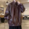Chaqueta de Cuero Marrón Vintage para Hombres y Mujeres, Nuevo Estilo Otoño/Invierno 2023, Cuero Lavado, Versión Coreana, Corte Holgado, Elegante Chaqueta de Motocicleta
