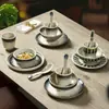 Nuevo Juego Comercial de Cuenco, Plato, Taza y Cuchara Estilo Chino, Vajilla de Imitación de Porcelana Retro de Lujo Ligero, Juego de Cuatro Piezas para Mesa de Hotel de Melamina