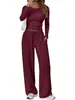 2026 Bestseller Transfronterizo Europeo y Americano Amazon TK Conjunto Casual de Color Sólido Manga Larga Top Pantalones de Pierna Ancha de Cintura Alta Ropa Deportiva