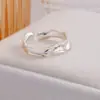 Anel Aberto com Textura Plissada Irregular para Mulheres, Estilo Minimalista Vintage, Anel de Luxo Leve, Joia Personalizada Empilhável da Moda