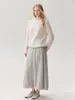 Suéter de punto sin hombros de cachemira + seda de morera para mujer, suéter retro adelgazante, top suave y cómodo, gris azul claro