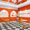 Tienda de té con leche naranja Hermes cafetería papel tapiz salón de mahjong sala de ajedrez tela de pared reloj simple para fichar entrada papel tapiz