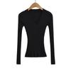 Suéter de Color Sólido Estilo Deseo Puro para Mujer, Nuevo Otoño/Invierno Cuello en V Ajustado Manga Larga Tejido Ceñido a la Cintura Sexy Camiseta Base Ajustada