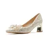 Zapatos de boda para mujer CH60-57 con tacón grueso, punta, lentejuelas, nuevos zapatos de una sola capa primavera y otoño 2024, zapatos de novia, tacones altos